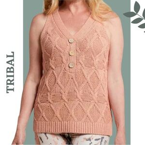 Tribal Sleeveless Racer Back Sweater Button Detail Color Clay (light salmon)